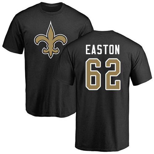 Men New Orleans Saints Black Nick Easton Name and Number Logo NFL Football #62 T Shirt